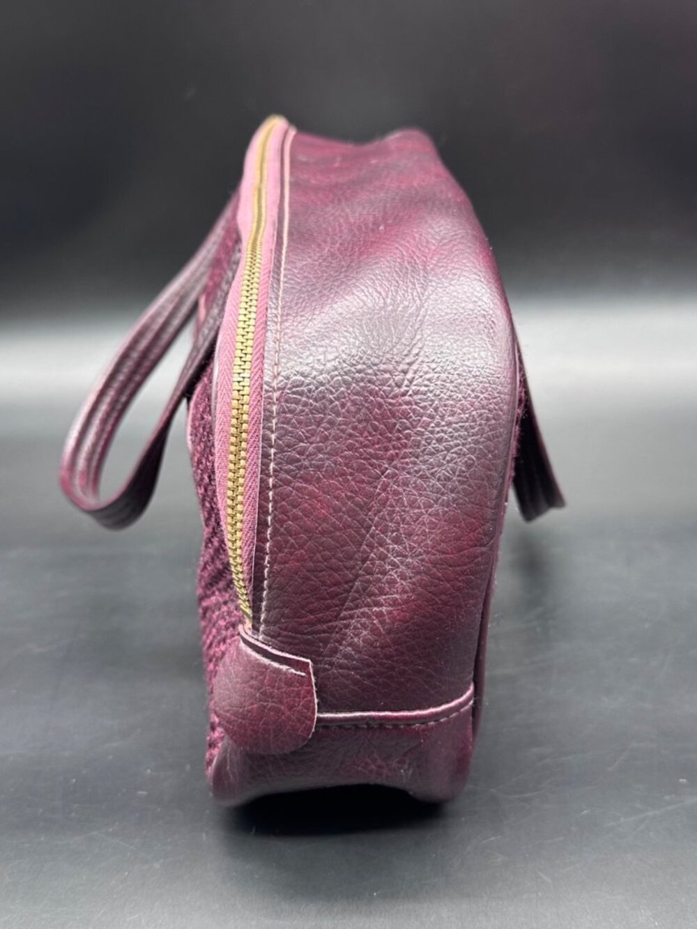 Vintage Purse Handbag 1970s Burgundy Woven Faux Leather Dual Handles Retro Fashi - Picture 5 of 12